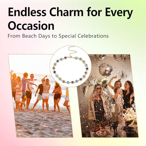 Colorful Necklace Beaded Crystal for Women Sparkly Rhinestone Multicolor Gem Necklaces with Gold Chain Stunning Multi Colored Jewel Jewelry for Party Prom3