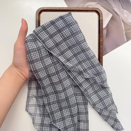 1 Piece Women Fashion Gray Long Scarf Chiffon Ribbon Checkered Scarves Shawl 140 cm3