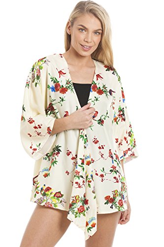 Central Chic Pretty Kaftans Kimonos Beach Cover Up Night Top Blusa Suelta Talla única Marfil Kimono Mariposa Blanco Talla única
