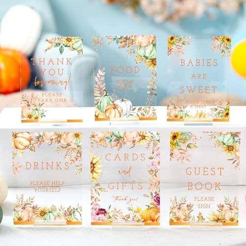 Image of Vercraft 6 Pcs a Little Pumpkin Is on The Way Baby Shower Table Decor | 5 x 7 inch Pumpkin Baby Shower Decorations, Fall Pumpkin Centerpieces, Wedding Birthday Party Guest Gift Decor