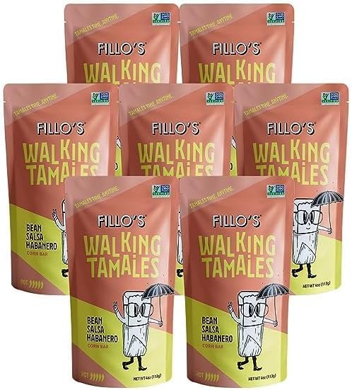 Fillo's Walking Tamales, Salsa Habanero, Pk of 7, Ready-to-Eat, Delicious, Gluten-Free, Preservative-Free, No Added Sugar, Vegan Friendly, Microwavable, Non-GMO