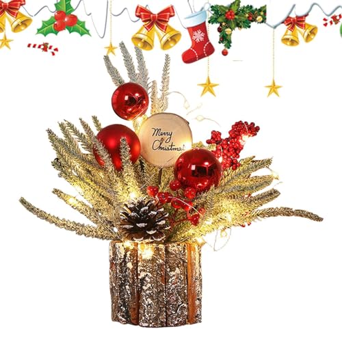 Albero di Natale in vaso, albero di Natale - Albero di Natale da scrivania per interni con ornamenti con palline di Natale | Piante in vaso finte da 10 cm, decorazioni per la casa per interni