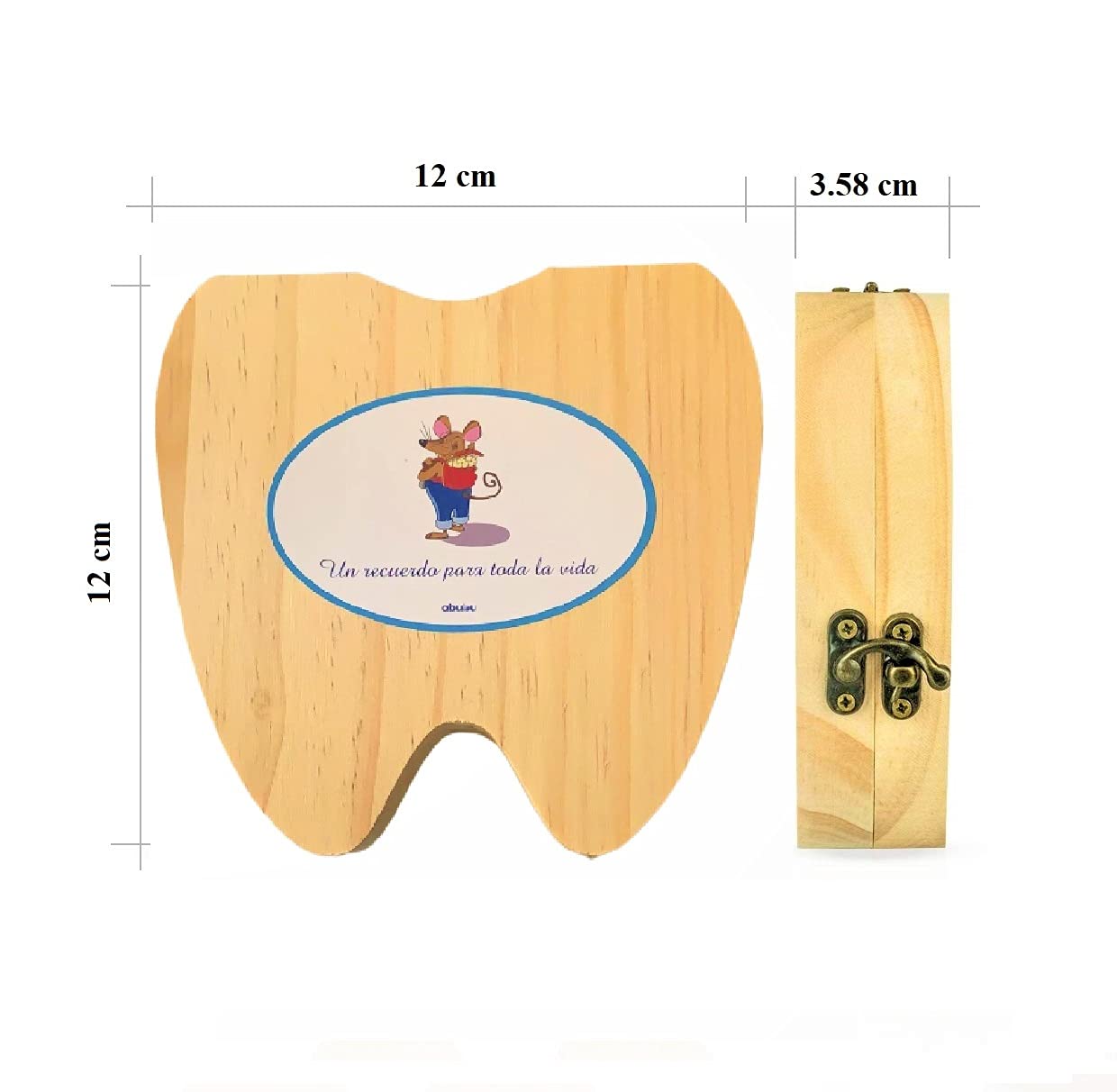 ABUBU Puerta Ratoncito Pérez mágica con Caja para Dientes de leche en Español, Carta, Escalera, Bolsita, Regalo original niño niña Ratón Pérez. Hecho a mano en España. Recuerdo Infancia
