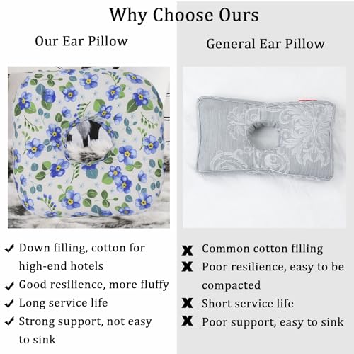 Image of Ear Piercing Pillow for Side Sleepers, Pillow with an Ear Hole for CNH and Ear Pain Ear Inflammation Pressure Sores, O-Shaped Side Sleeping Pillow, Ear Guard Pillow (Blue Flowers)