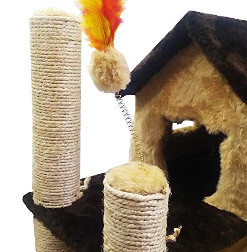 Arranhador Casinha para gatos com rede e brinquedo