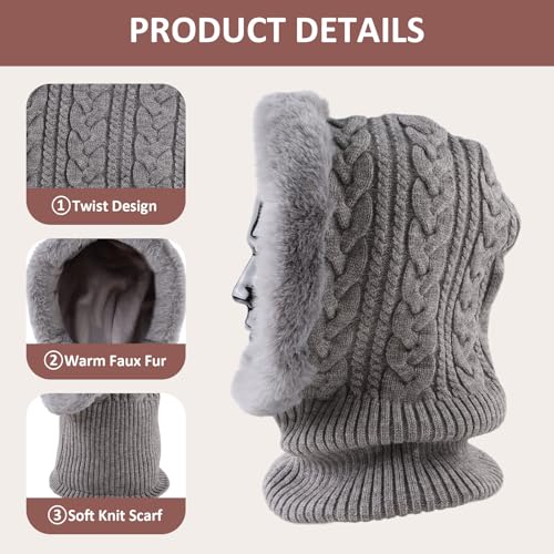 Image of Winter Fleece Balaclava Warm Men Hood Hat Knitted Hooded Scarf for Women Unisex Skull Cap