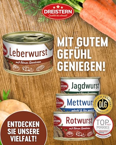 DREISTERN Leberwurst 160g I Mit Schweinefleisch & Gewürzen I Herzhafte Spezialität in recyclebarer Konservendose I Lange Haltbarkeit dank natürlicher Konservierung I Hausmacher Qualität