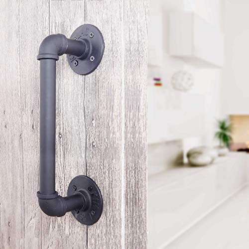 WEBI Gate Handle:12 Inch Iron Sliding Barn Door Handle Set,Heavy Duty Metal Gate Pull Handle Fence Handle Long Cabinet Handles for Outdoor,Garage,Closet,Interior,Black