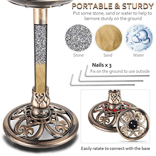 Bird Bath For The Garden Bird Bath Bowl With Solar Water Fountain Pump 23.6 Inch Height Pedestal Birdbath Bowl With 3W Led Floating Pool Light, Bird Baths For Outdoors (Gold) #TOP2