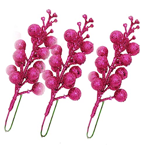 Ihtha Christmas Decorations Outside Christmas Tree Decoration Fruit Christmas Wreath Rattan Accessories 15 Head Gold Powder Sequins Imitation Cherry Berry (Hot Pink, One Size) #TOP9