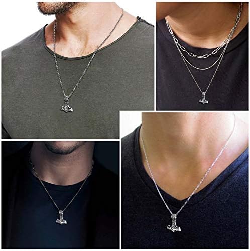 Silvora Sterling Silver Norse Viking Thors Hammer/Howling Wolf Pendant Necklace with Delicate Gift Packaging