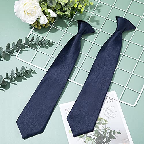 2 Pieces 14 Inch Boy's Clip On Ties Solid Color Clip On Ties Pre-Tied Neckties For Office School Graduation (Navy Blue) #TOP4