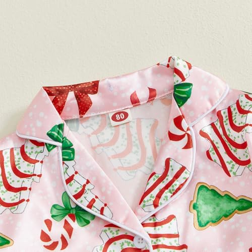 Toddler Girl New Year Silk Pajamas Bow&Clock Print Lapel Long Sleeve Button Down Tops and Pants Sleepwear PJs Outfit3