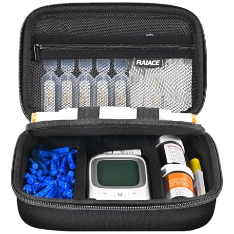 RAIACE Hard Storage Case for Diabetic Supplies, Bag fit for Glucose Meter, Insulin Pen, Glucose Monitor, Blood Sugar Test Strips,Lancets,. (for sale is case only)- Black Cover