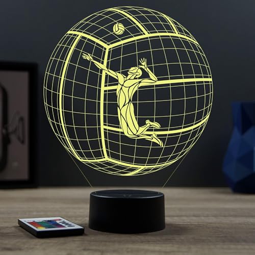 Lampe Illusion 3D Volley Smash – Veilleuse LED RGB 16 Couleurs + 4 Modes avec Télécommande – Non Personnalisée – Cadeau Volley/Décoration Sportive – Made in France