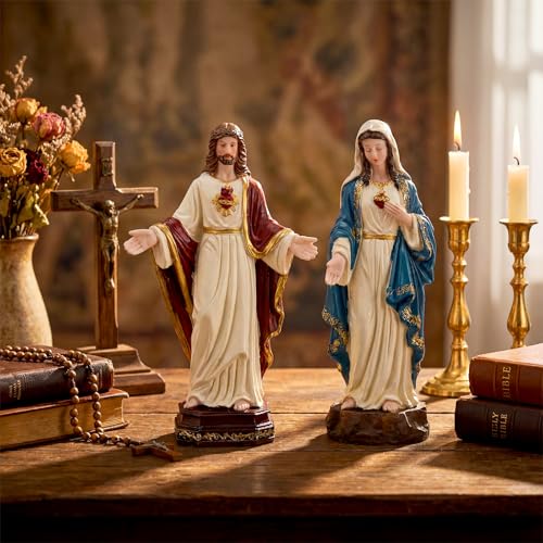 Set 2 Piezas Estatuas Católicas Clásicas Corazones Sagrados miniatura 4