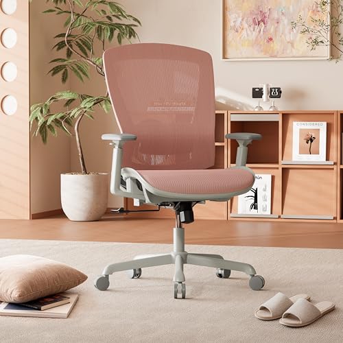 Image of ELABEST Mesh Office Chair,Ergonomic Computer Desk Chair,Sturdy Task Chair- Adjustable Lumbar Support & Armrests,Tilt Function,Comfort Wide Seat,Swivel Home Office Chair (Pink)