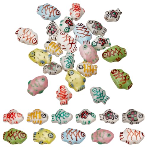 CRAFTYMELODY 22 pièce de Perles en Céramique en Forme de Poisson Colorées en Porcelaine en Forme D'Animaux Marins pour Loisirs Créatifs