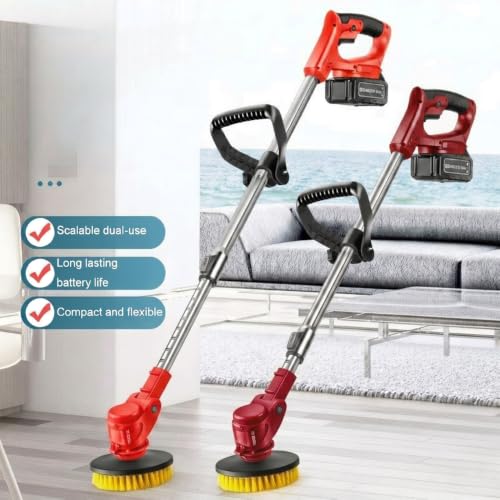 Image of STARQ Cordless Electric Power Scrubber with Long Handle, 3 Replaceable Brush Heads, Adjustable Extension Rod, Rechargeable Cleaning Brush for Floor, Tile, Bathroom, Car & Home