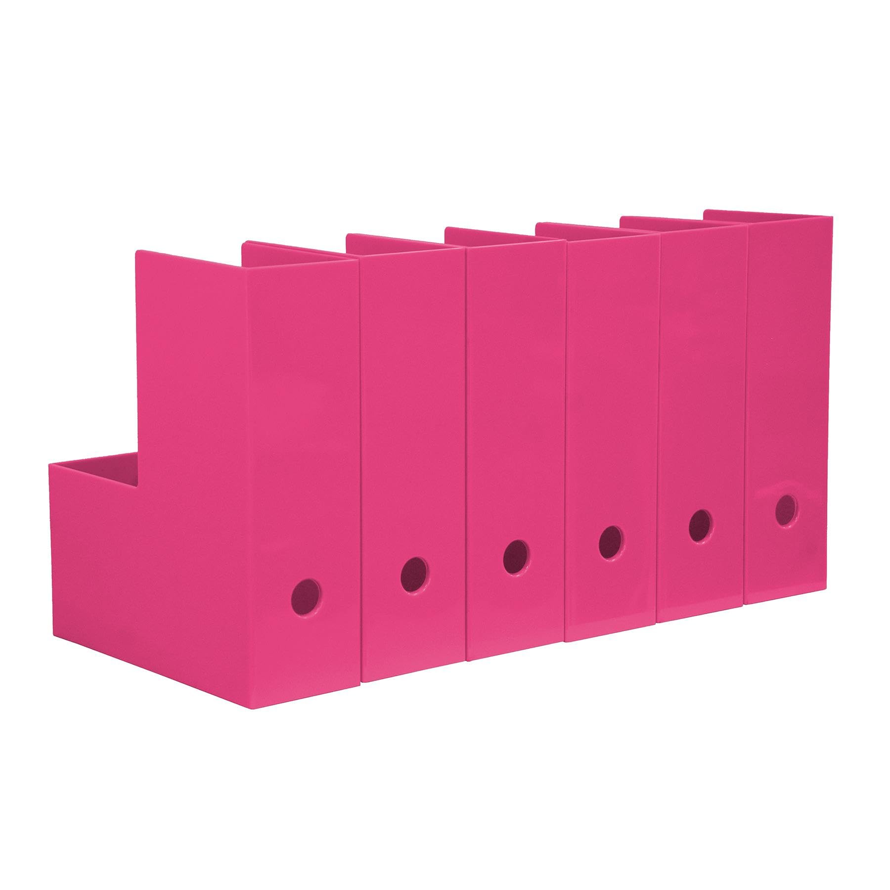simpa A4 Pink Plastic Magazine File Holder Dimensions 9.4cm (W) x 26.3cm (D) x 30cm (H) - Set of 6