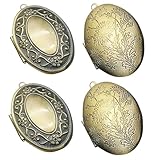 NTALJC 4 Stück ovale Foto-Anhänger-Einfassungen aus Antik-Bronze für die Schmuckherstellung. Foto-Charm-Einfassungen aus Metall mit aufklappbarem Rahmen, geeignet für Gedenkanhänger und zum Basteln