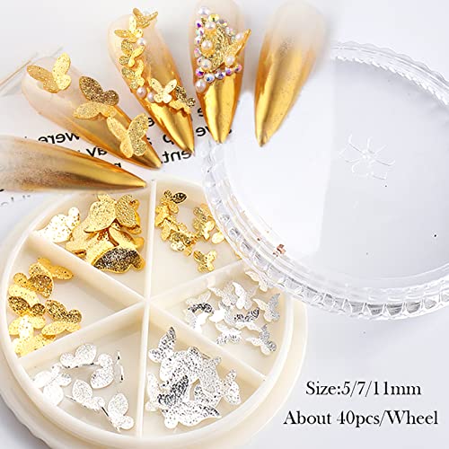 2 Boxs 90 Pcs 3D Butterfly Nail Charms For Acrylic Nails,Gold Silver Rose Gold Alloy Butterfly Nail Glitter Nail Rhinestones,Metal Hollow Butterfly Nail Art Studs Nail Art Supplies Nail Decor Nail Gem #TOP1