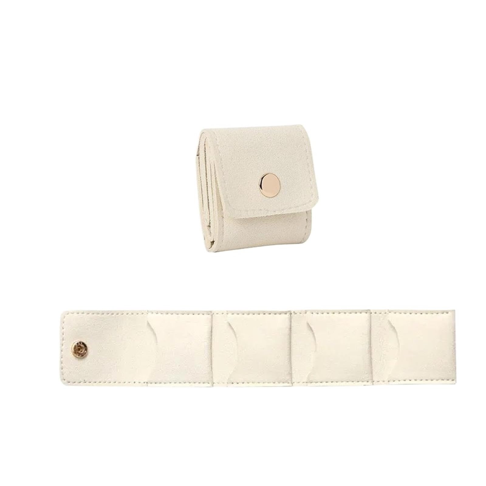 RUWLFE 2Pcs Portable Compartment Jewelry Bag Ring Organizer Mini Travel Foldable Roll For Earring for Rings, Necklaces, Earrings(Beige)