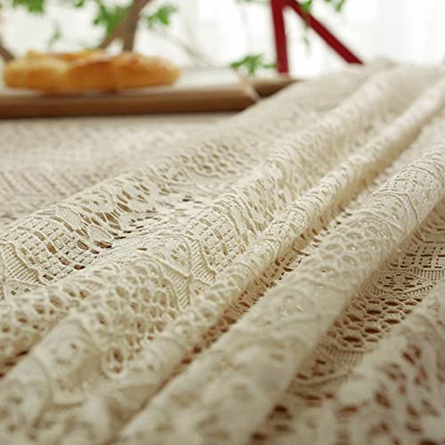 Jaijy Beige Embroidered Crochet Hole Tablecloth With Tassels thumb #6