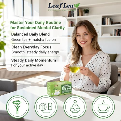 Image of LeafLea Matcha Green Tea Bags, Smooth & Energizing, 40 Foil-Wrapped Bags