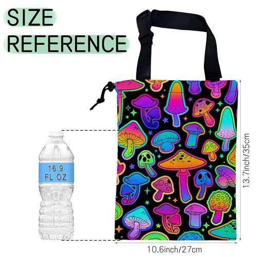 Image of Bright Mushrooms Car Garbage Bag,Colorful Mushroom Waterproof Small Car Trash Bag Hanging Back of Seat,Drawstring Hanging Car Trash Bag with Adjustable Buckle for Car Accessories