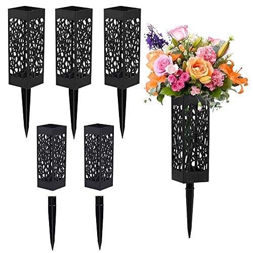 Lot de 6 supports pour fleurs tombales, vases de cimetière avec pointes pour fleurs fraîches/artificielles, décorations de tombe, vases rectangulaires en plastique pour tombe ou extérieur Cover