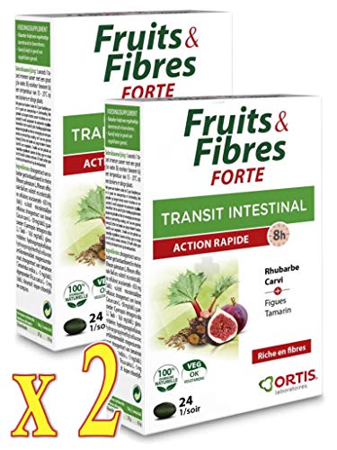 ORTIS Fruits & Fibres FORTE Transit Intestinal - Action RAPIDE 8h - Complément Alimentaire 24 Comprimés - Lot de 2 Boites(2)