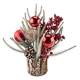 13.8' Small Christmas Tree Tabletop Christmas Centerpieces with Xmas Ornaments Pinecone Berry for Table Desk Christmas Decorations Winter Holiday Decor Indoor
