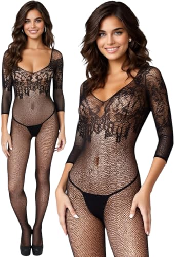 Image of ToBeInStyle Women's Long Sleeve Bodystocking Bodysuit Lingerie Regular & Plus Sizes