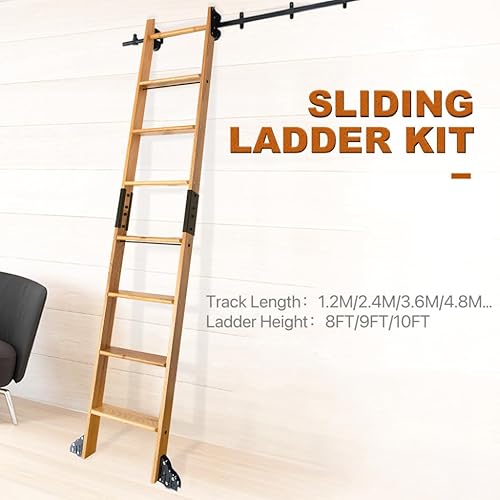 KINMADE Kit de herramientas de escalera de biblioteca rodante, kit de extensión de 4 pies