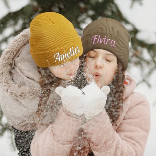 NIBESSER Mütze Personalisiert Bestickte Beanie Hat zum Personalisieren Unisex Wintermütze Mützen Bedrucken Mit Name oder Wunschtext Geschenk Herbst Winter
