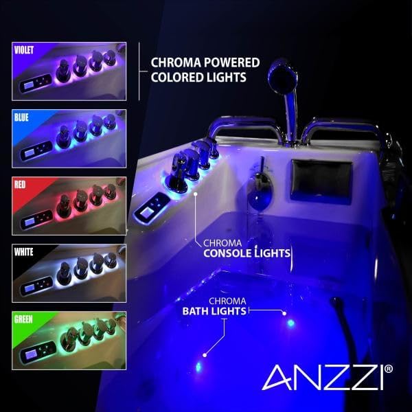 ANZZI Walk-In Bathtub with chroma powered colored lights active