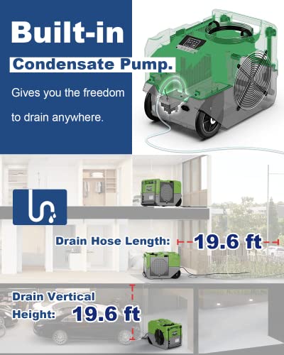 Image of ALORAIR 264 PPD Commercial Dehumidifier with Pump, Industrial Dehumidifier with Pump Up to 3,000 Sq.Ft, Compact, Portable, for Water Damage Restoration, Basement, Crawl Space, Green