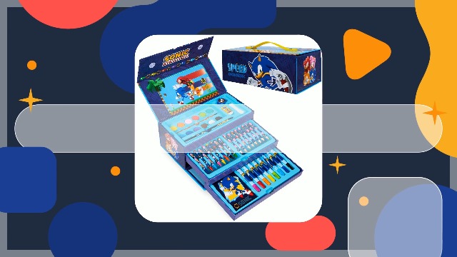 Maletín De Pinturas Infantil Oficial De Sonic, Con Rotuladores, Ceras, Lápices De Colores Y Libro Para Colorear, Más De 40 Piezas, Regalo Ideal Para Niños Y Niñas De 3 Años