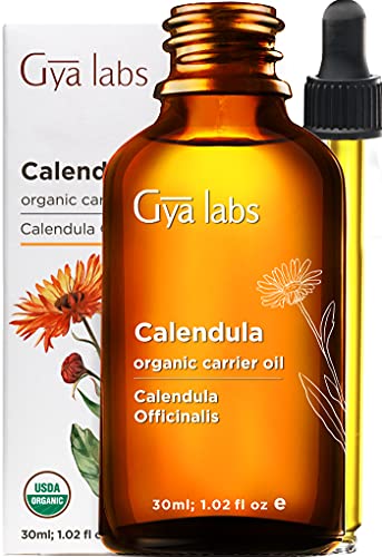 Gya Labs Organic Calendula Carrier Oil For Breakouts (1.02oz) -Natural, Therapeutic Grade Calendula, Infused In Olive Oil -Perfect for Breakout-prone, Sensitive Skin and Dry Hair - Use on Skin & Hair