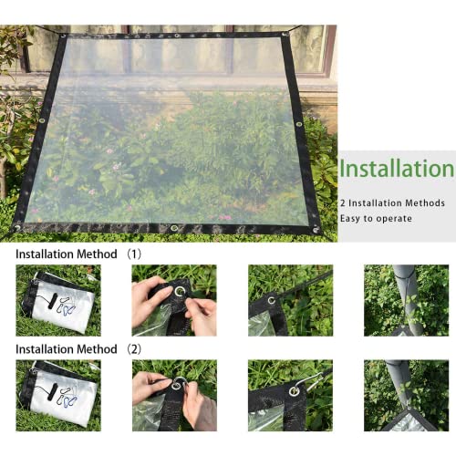 Wilxaw Bâche Imperméable à l'eau en PE, Bâche de Protection à Oillets Transparent avec 6 Mousquetons, Coupe-Vent, Restez au Chaud - Image 5