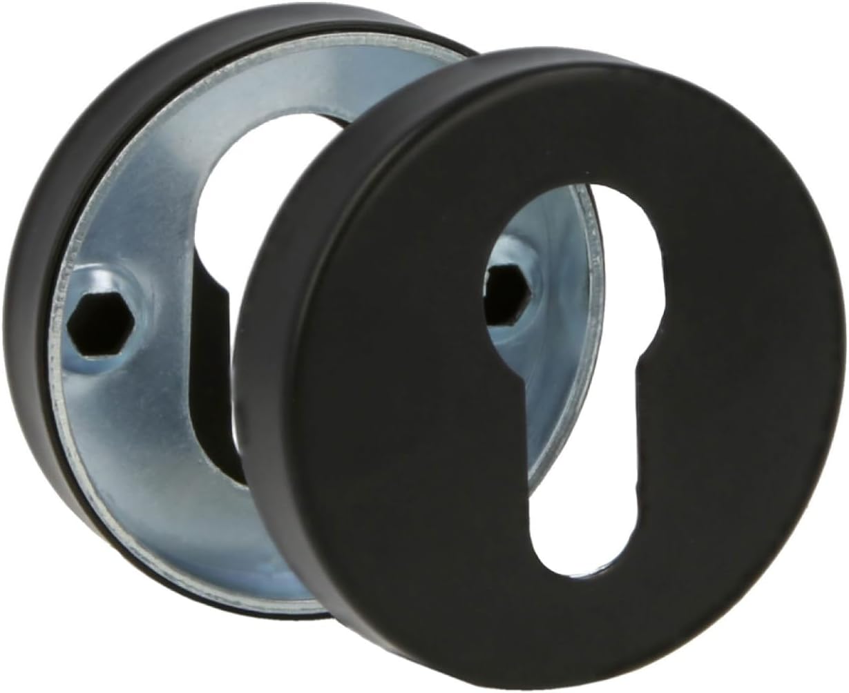 Amig - Stainless Steel Door Opening Mouthpiece 3RX | For Round Rosette Handles, Indoor/Outdoor | Modern Design, Euro Profile Cylinder Compatible | Easy Installation, Black, Diameter 53 mm, Stainless