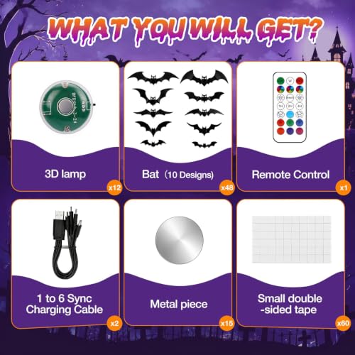 Image of LUDILO 48P Bats Halloween Decorations + 12P Rechargeable Lights with Remote | Color Changing Light up Bats Wall Decor 3D Bat Stickers, Halloween Window Wall Door Room Party Decor Indoor Outdoor, Timer