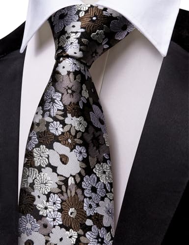 Image of Barry.Wang Neckties for Man Floral Silk Woven Tie for Man Necktie Clips Fashion Designer 3.34 inch inch Party Prom, Light Grey