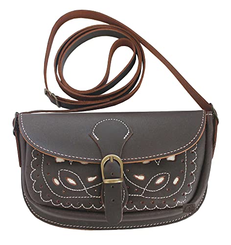 Funrey Bolso Bandolera Rociero piel Ubrique Convertible Riñonera. Color Marron Chocolate. Gran departamento para llevar movil, llaves, gafas. Cierre de Corchete, la Hebilla es Adorno.