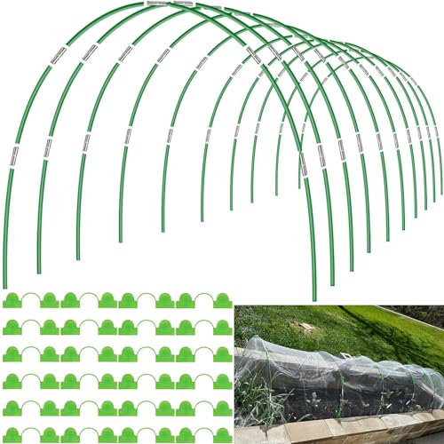 60pcs Garden Hoops for Raised Beds Wide 8ft Greenhouse Hoops Grow Tunnel for Row Cover Netting Adjustable Fiberglass Rust-Free Garden Bed Plant Hoops Support DIY Frame Stake for Outdoor 40pcs Clips