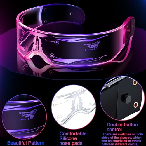TOODOO 2 Pairs LED Visor Glasses 7 Colors Futuristic Glasses Light up Punk Accessories for Rave Party Costume(Stylish Style) by TOODOO - Used condition - Image 3