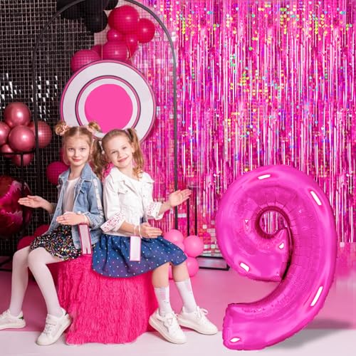 Image of 4 Packs Hot Pink Foil Fringe Curtain, Pink Glitter Metallic Tinsel Backdrop for Birthday, Wedding, Baby Shower, Bachelorette Cowgirl Princess Party Decorations Supplies