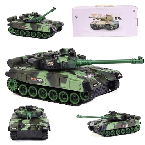 SULIFEVIP 1/30 German Tiger I T90 RC Tank Remote Control Toys Vehicles Truck RC Car 2.4Ghz Radio Controlled Toy 360 Rotational Realistic Lights Sounds For Kids Boy Multiplayer Play (T90-Green)