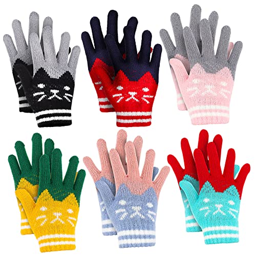 LIFKOME 6 Pairs Gloves Mittens Youth Cold Knitted Winter for Mitts Christmas Fur Paw Warm Cute Outdoor Acrylic